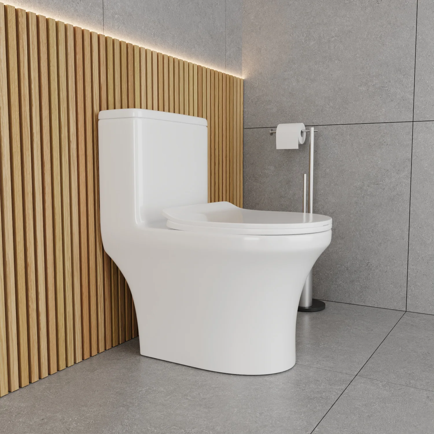 Ambiente acolhedor com louça sanitária Manganês da Pettra